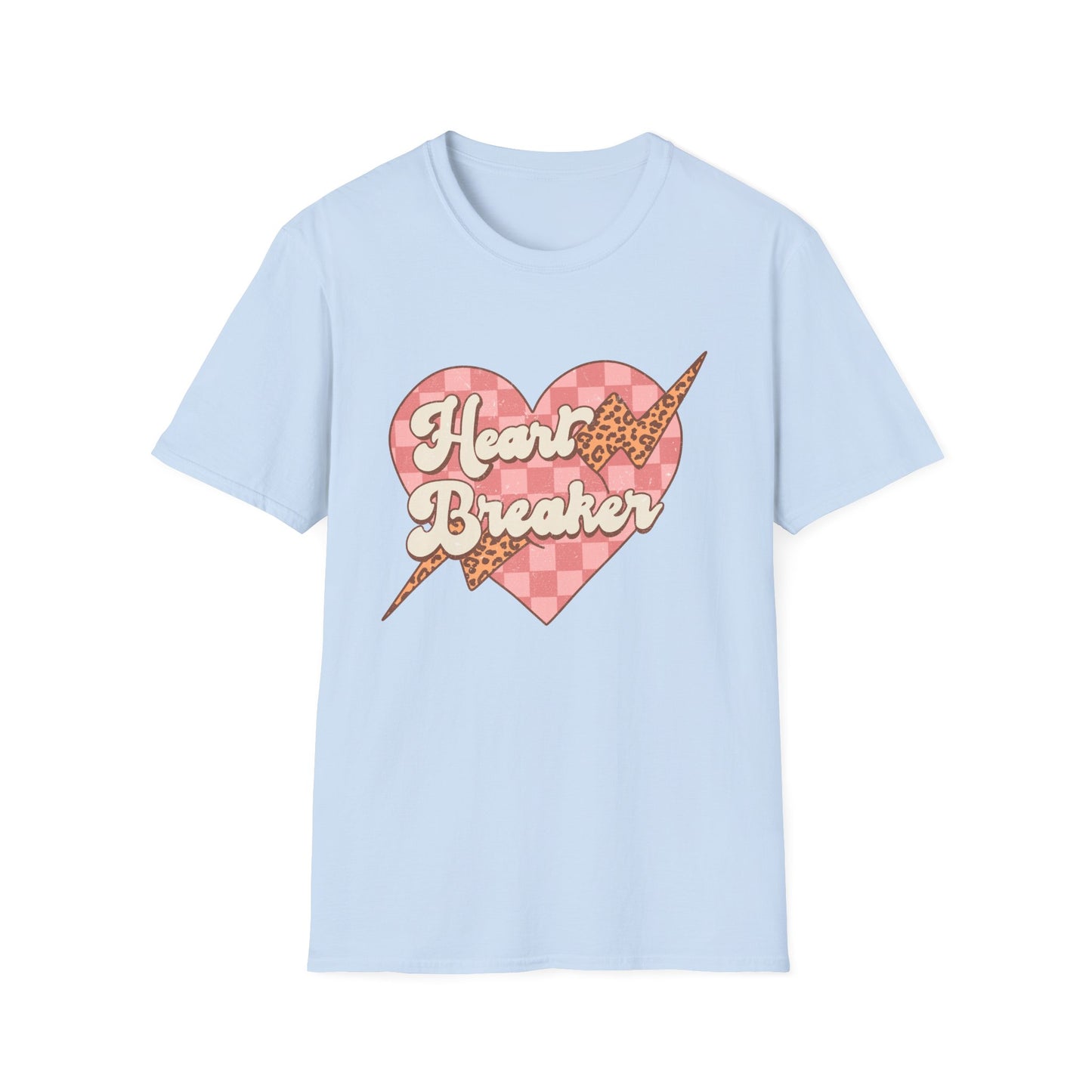 Trendy Heart Breaker T-Shirt - Sassy Leopard Print Lightning Bolt Checkered Heart Tee for Women