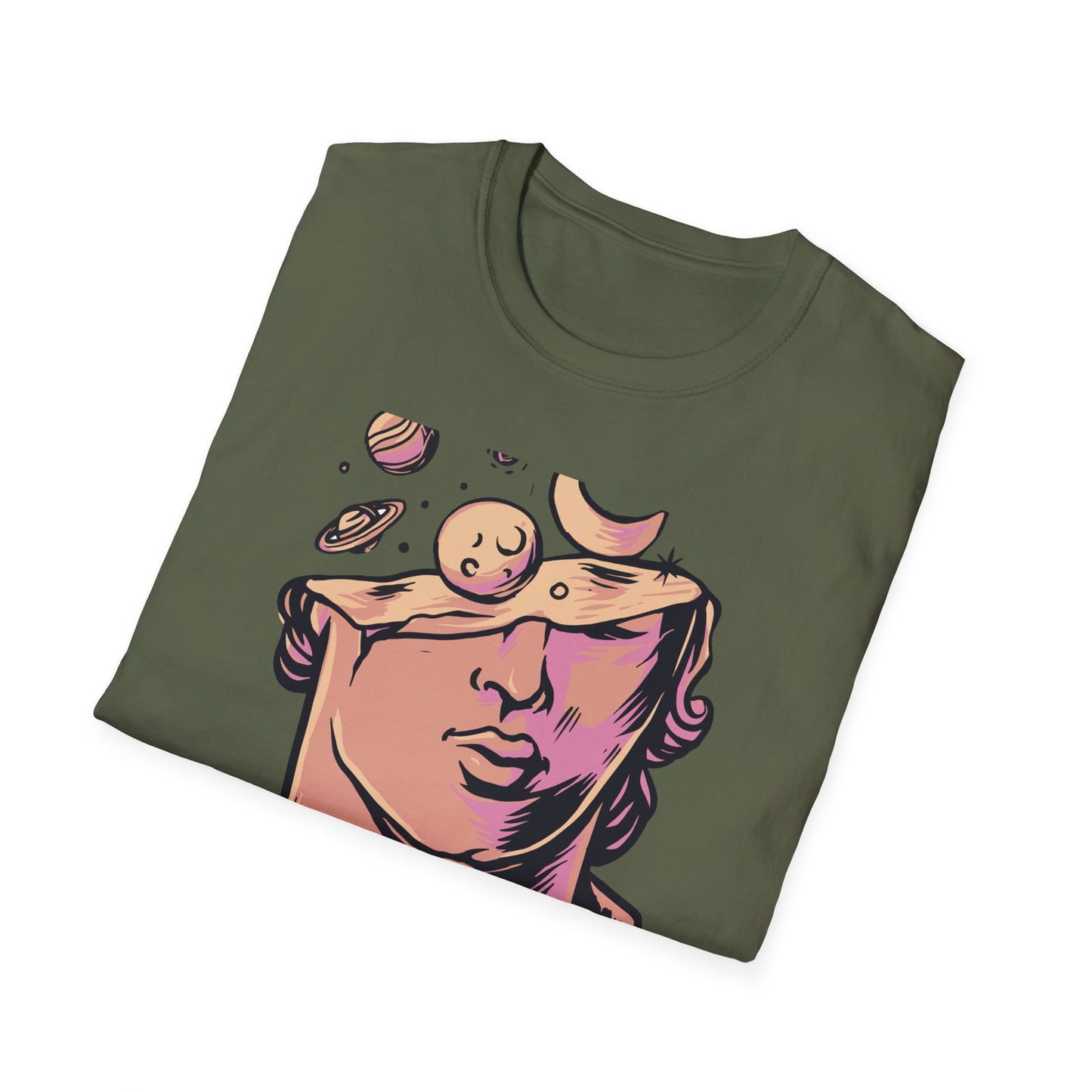 Stunning Cosmic Mind T-Shirt | Celestial Statue Aesthetic Art Tee | Unique Space & Planets Dreamer Top