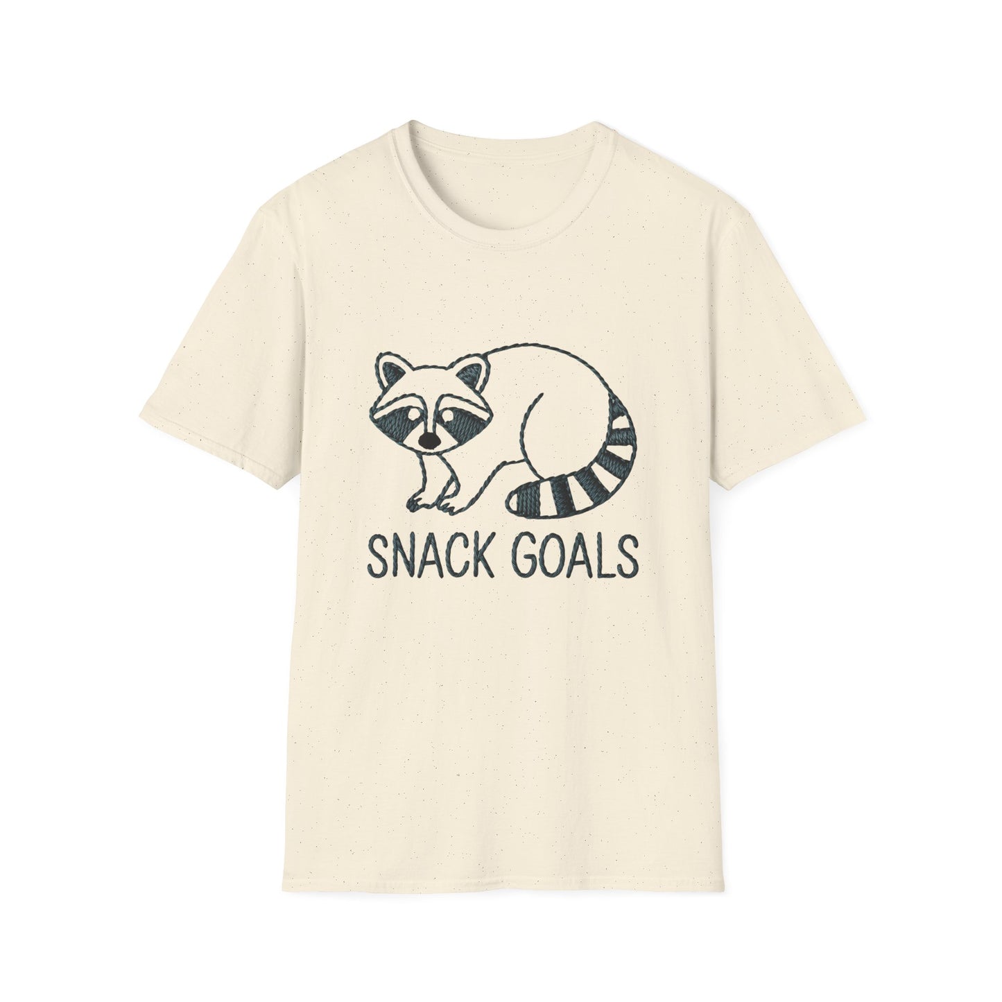 Cute Raccoon 'Snack Goals' T-Shirt | Adorable Embroidered Look Foodie Tee | Funny Animal Lover Gift