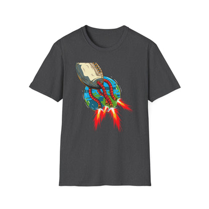Epic Football Rocket Launch T-Shirt - Dynamic Sports & Sci-Fi Fan Apparel