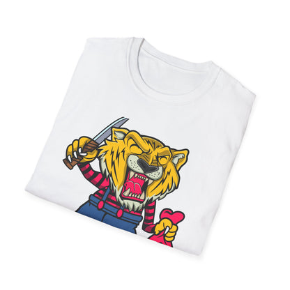 Fierce Tiger Hustler T-Shirt: Bold Roaring Gangster Streetwear Graphic Tee with Knife & Money Bag