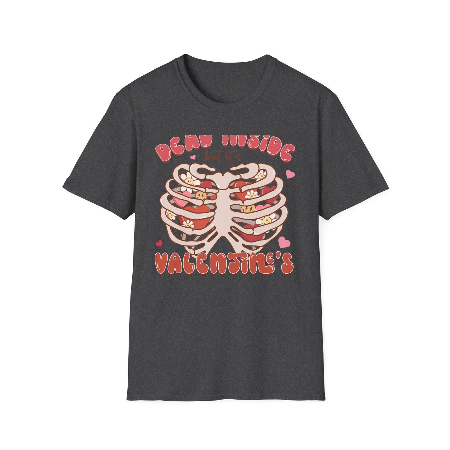 Trendy Dead Inside But Valentine's T-Shirt - Cute Goth Rib Cage Hearts & Daisies Tee | Unique Anti-VDay Humor Gift