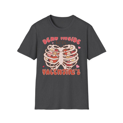 Trendy Dead Inside But Valentine's T-Shirt - Cute Goth Rib Cage Hearts & Daisies Tee | Unique Anti-VDay Humor Gift