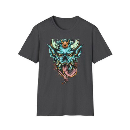 Vibrant Oni Demon Mask T-Shirt | Epic Japanese Folklore Monster Tee | Bold Streetwear & Goth Style Apparel
