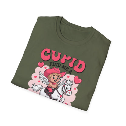 Adorable Cupid Find Me A Cowboy T-Shirt - Cute Valentine's Day Western Love Tee | Funny Rodeo Romance Shirt for Women