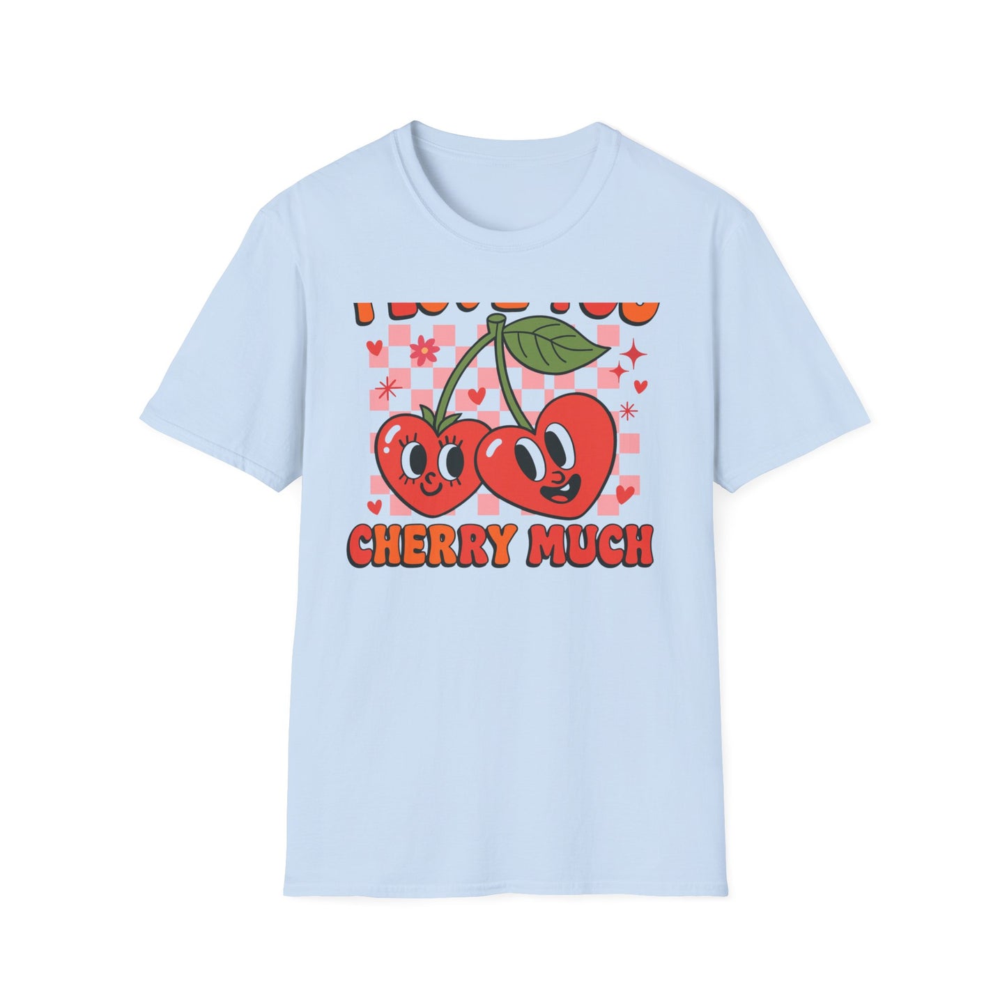 Adorable "I Love You Cherry Much" T-Shirt | Sweet Retro Heart Cherries & Groovy Checkered Love Pun Tee | Perfect Valentine's Day Gift