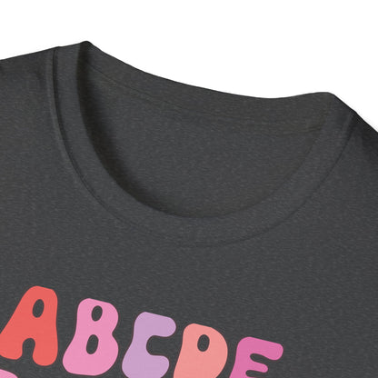 Vibrant Groovy Alphabet T-Shirt | Cute Heart Letter Retro Aesthetic Tee | Fun Teacher & Valentine's Day Gift