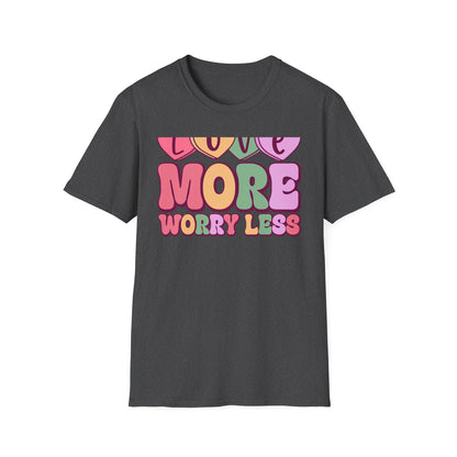 Retro Love More Worry Less T-Shirt - Groovy Candy Hearts & Positive Message Tee for Women & Teens | Inspiring Vibes