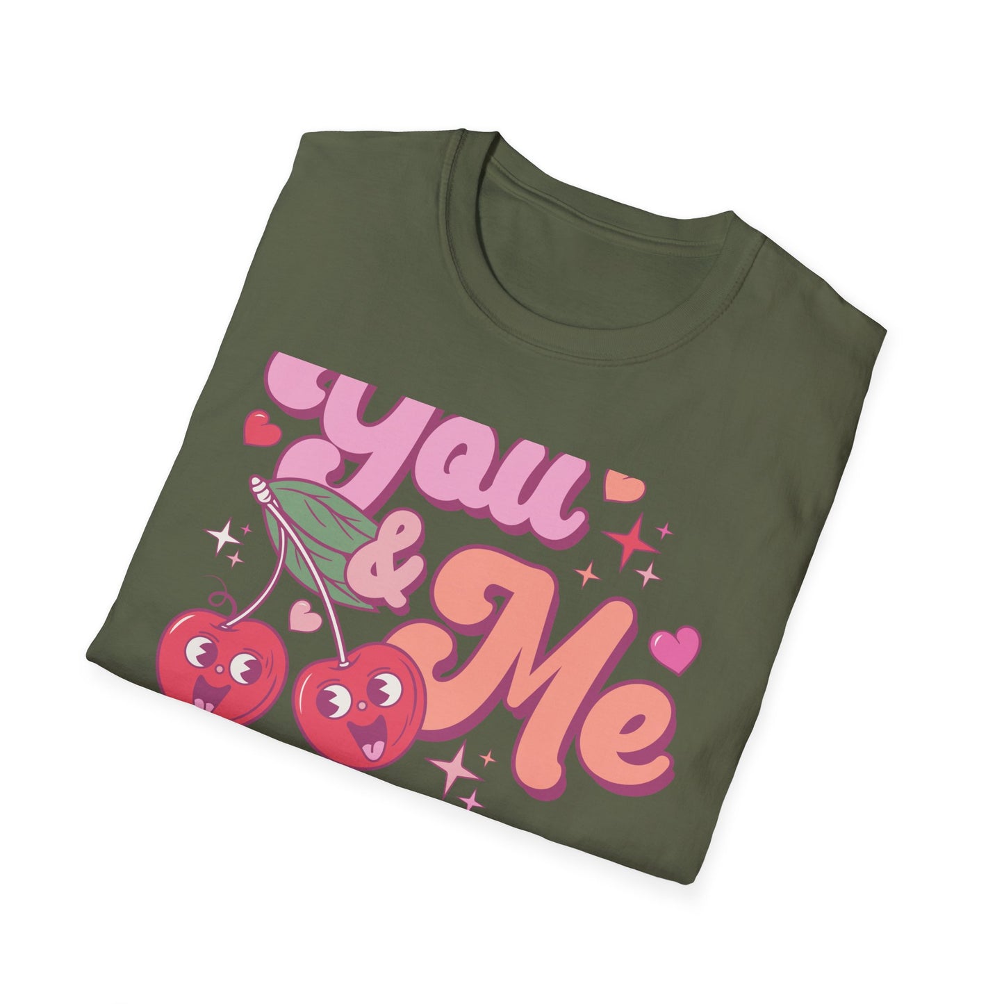 Sweet "You & Me" Retro Cherry T-Shirt - Adorable Couple's Love Tee, Perfect Valentine's Day Gift