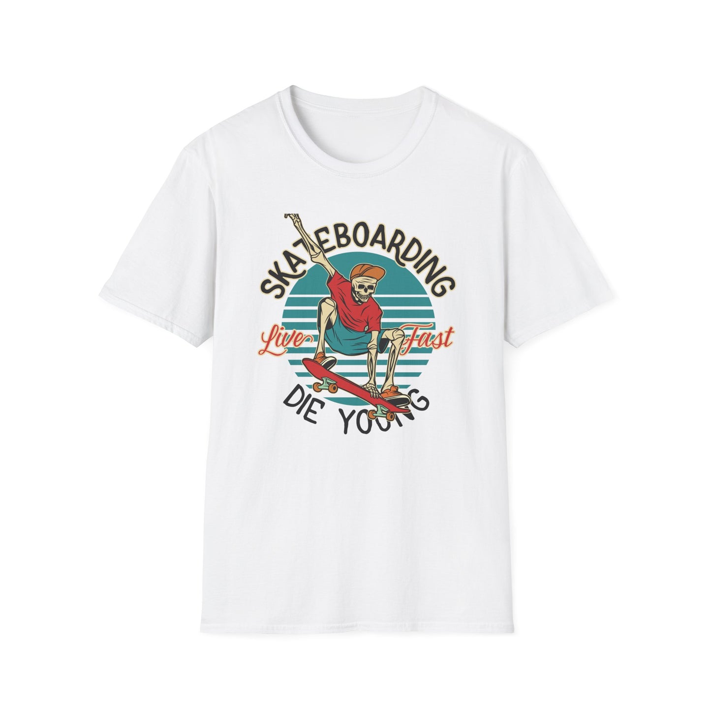 Vintage Skateboarding Skeleton T-Shirt | "Live Fast Die Young" Retro Skater Tee for Edgy Style