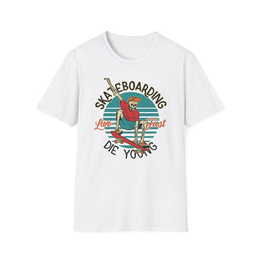 Vintage Skateboarding Skeleton T-Shirt | "Live Fast Die Young" Retro Skater Tee for Edgy Style