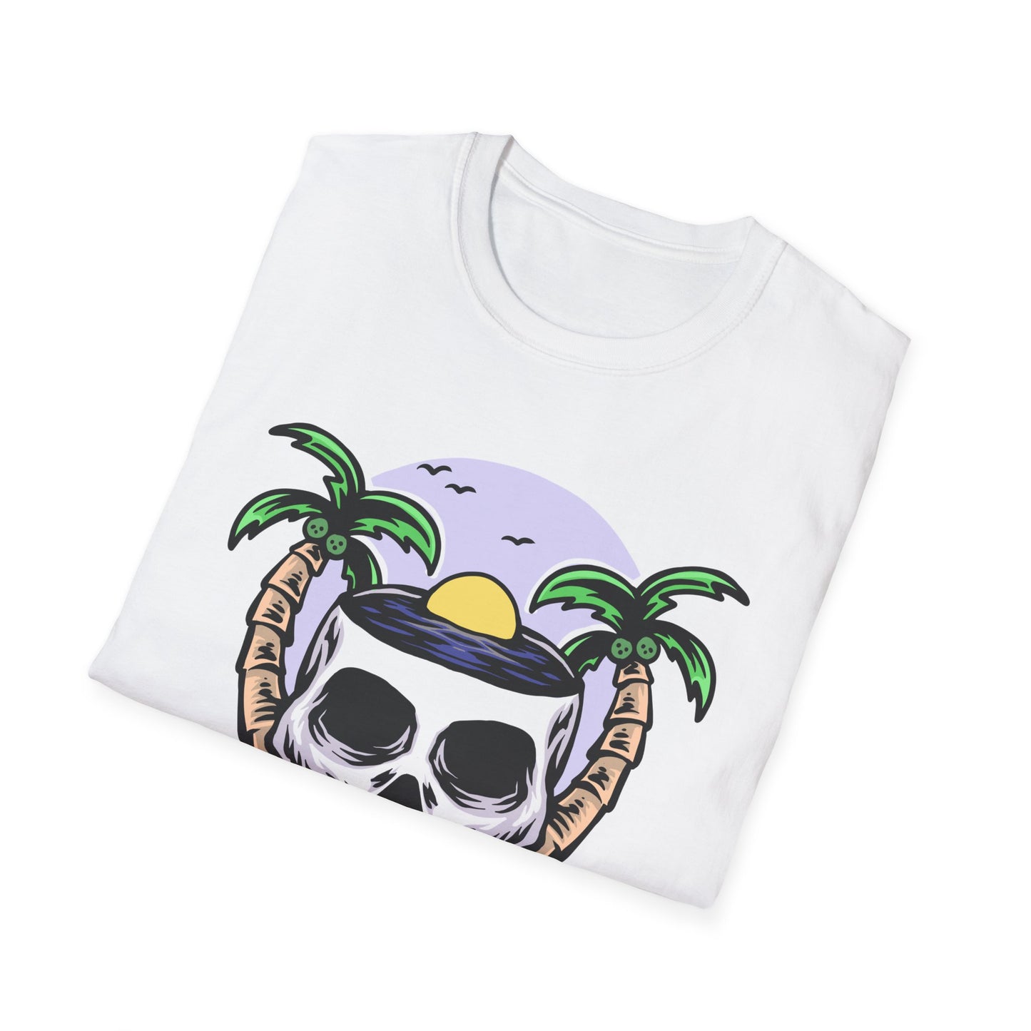 Vibrant Tropical Skull T-Shirt | Beach Sunset & Palm Tree Design | Unique Summer Vacation Tee | Cool Edgy Casual Wear