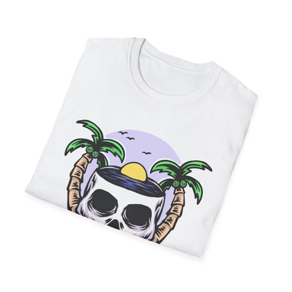Vibrant Tropical Skull T-Shirt | Beach Sunset & Palm Tree Design | Unique Summer Vacation Tee | Cool Edgy Casual Wear