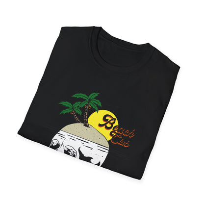Skull Island Beach Club T-Shirt | Unique Tropical Retro Summer Vacation Tee | Edgy Palm Tree Sunset Graphic