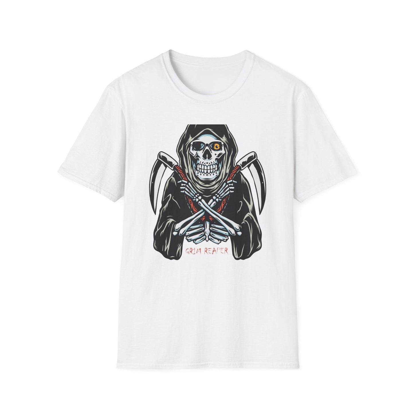 Epic Grim Reaper T-Shirt: Skull & Scythes Design. Bold Gothic Halloween Tee for Men & Women. Unleash Your Inner Darkness!