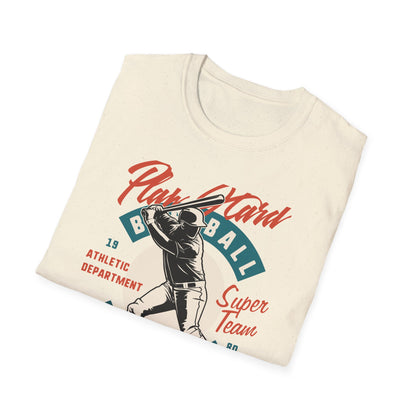 Classic Baseball Play Hard Champion T-Shirt | Vintage Athletic Department Super Team Tee | Dynamic Sports Fan Gift
