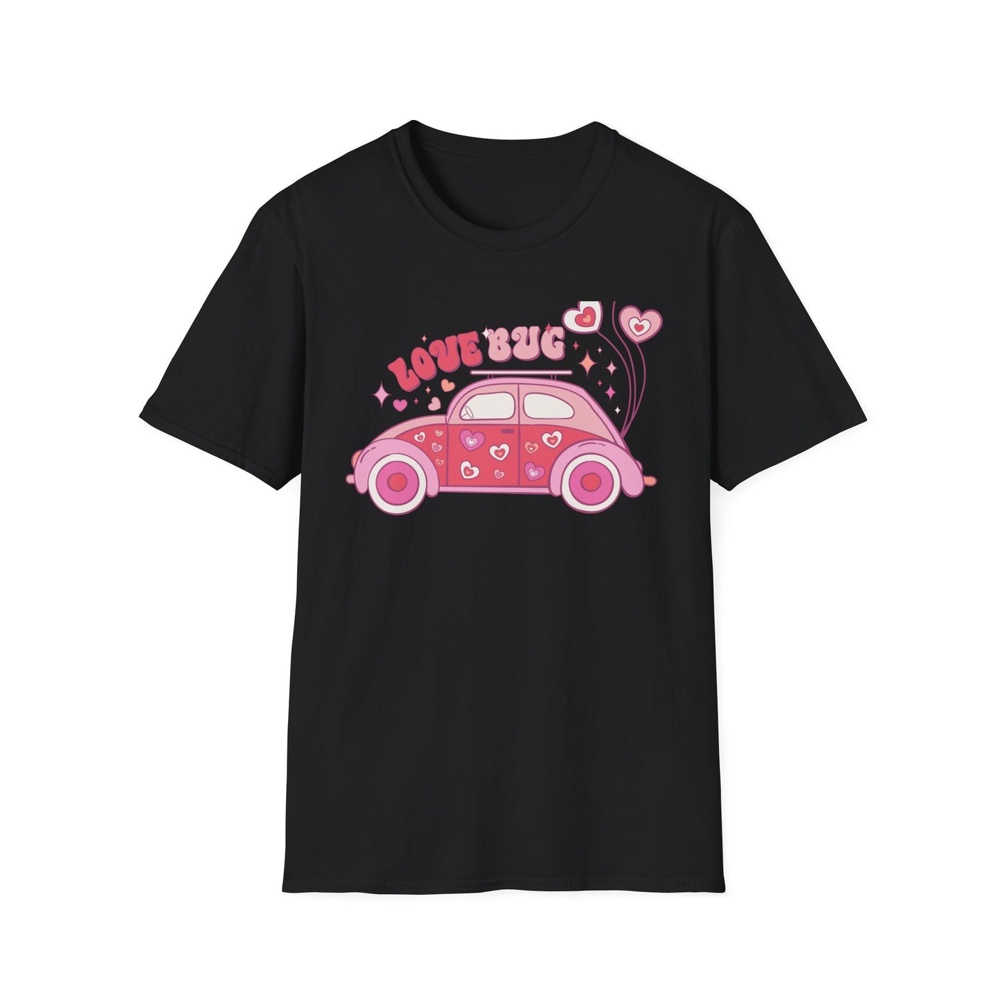 Groovy Love Bug T-Shirt | Adorable Retro Pink VW Beetle & Hearts | Sweet Valentine's Day Gift for Her