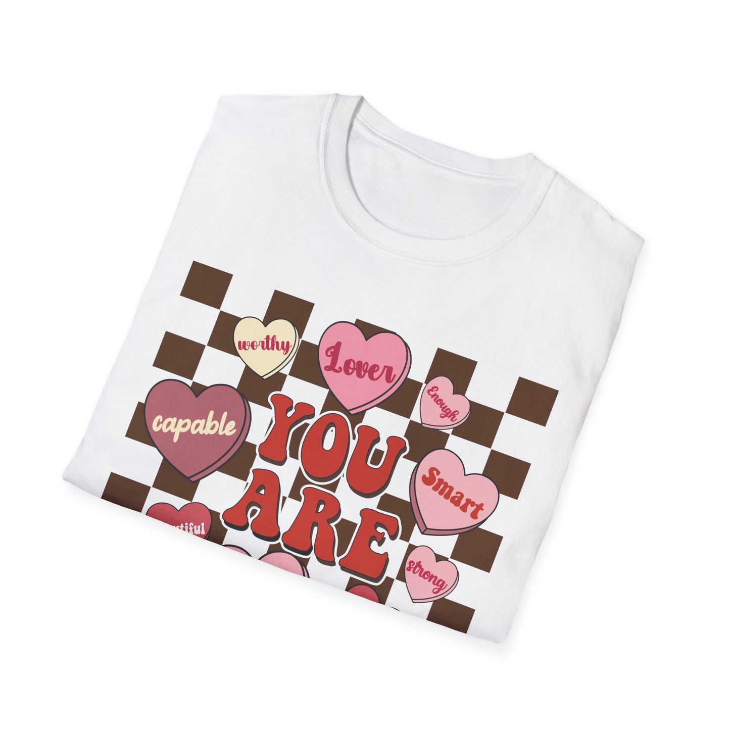 Empowering 'You Are' Positive Affirmation T-Shirt - Retro Candy Heart Self-Love Tee for Women & Teens - Ultimate Confidence Booster Gift