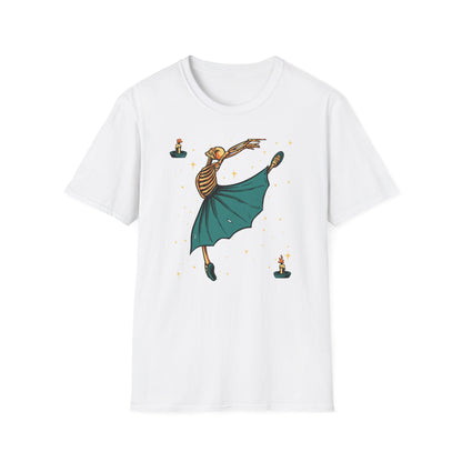 Enchanting Skeleton Ballerina T-Shirt | Mystical Dance Goth Tee | Unique Spooky Chic Apparel for Halloween & Beyond
