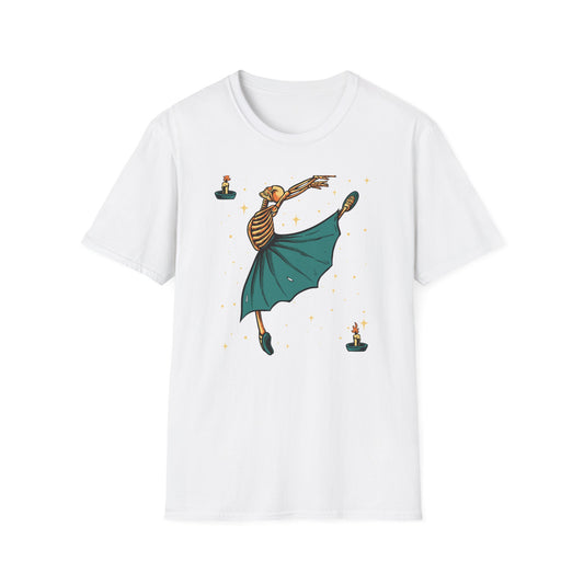 Enchanting Skeleton Ballerina T-Shirt | Mystical Dance Goth Tee | Unique Spooky Chic Apparel for Halloween & Beyond