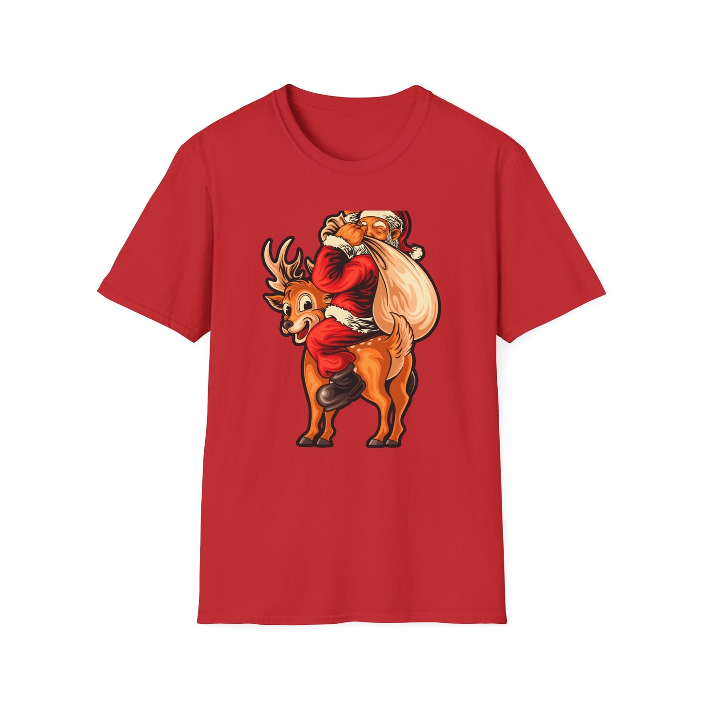 Epic Santa Riding Reindeer T-Shirt - Funny Christmas Piggyback Holiday Tee | Joyful Festive Apparel