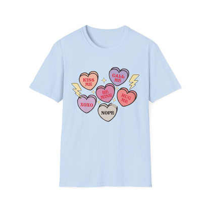 Cute & Sarcastic Retro Conversation Hearts T-Shirt | Funny Valentine's Day 'Nope' Candy Tee Gift