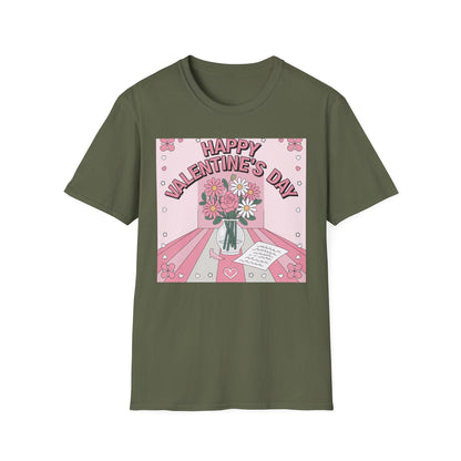Groovy Valentine's Day Flowers T-Shirt | Charming Retro Love Bouquet Graphic Tee | Sweet Heart & Letter Gift for Her