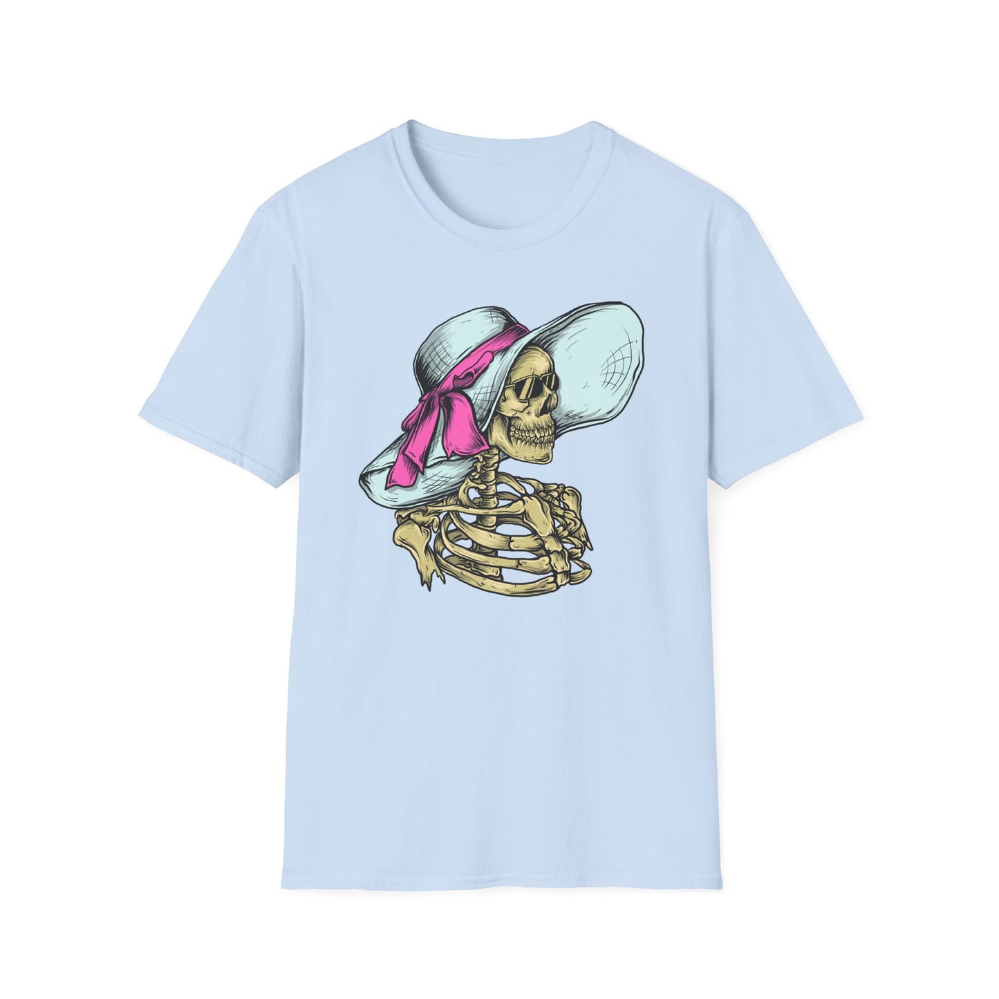 Effortlessly Chic Skeleton Sun Hat T-Shirt | Sassy Summer Beach Vacation Tee | Unique Women's Fashion