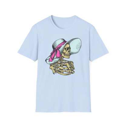 Effortlessly Chic Skeleton Sun Hat T-Shirt | Sassy Summer Beach Vacation Tee | Unique Women's Fashion