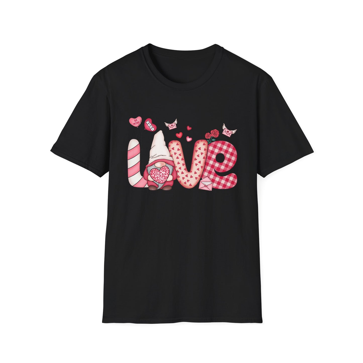 Charming Valentine's LOVE Gnome T-Shirt - Adorable Heart & Rose Tee for Her, Perfect Romantic Gift Idea