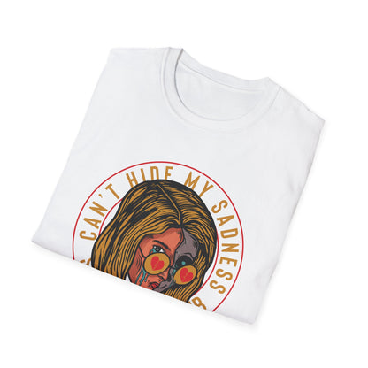 Unique 'Can't Hide My Sadness' T-Shirt - Sad People Club Emo Pop Art Tee with Crying Girl & Broken Heart Shades
