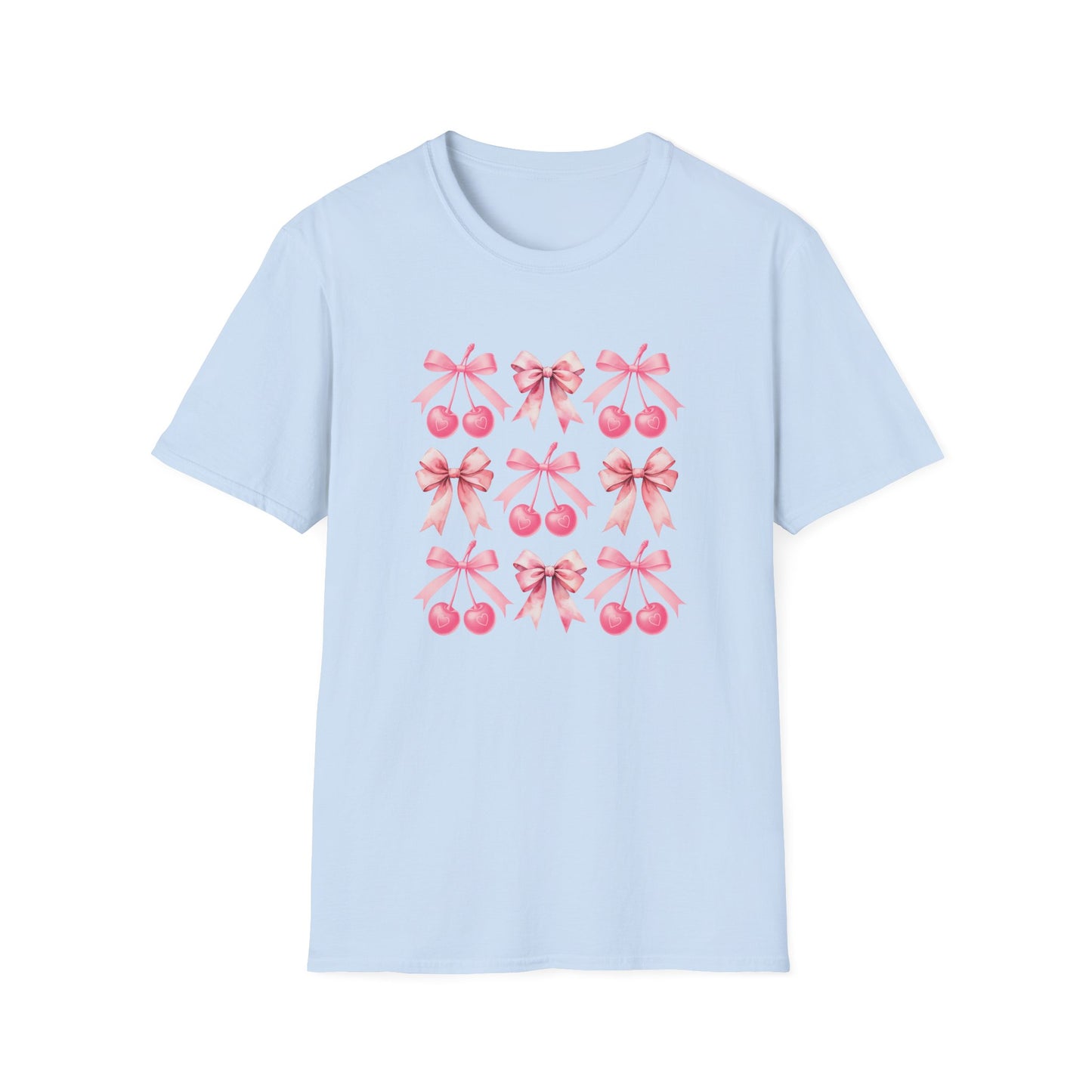 Chic Pink Bow & Cherry Heart T-Shirt | Adorable Coquette Aesthetic Tee | Sweet Girly Fashion Top for Women & Teens