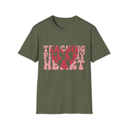 Inspiring Teacher T-Shirt: 'Teaching Fill's My Heart' Groovy Retro Educator Appreciation Tee - Perfect Gift!