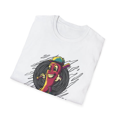Epic Chili Pepper Baseball Player T-Shirt - Vibrant Cartoon Hot Pepper Tee for Sports Fans | Unique Game Day Apparel