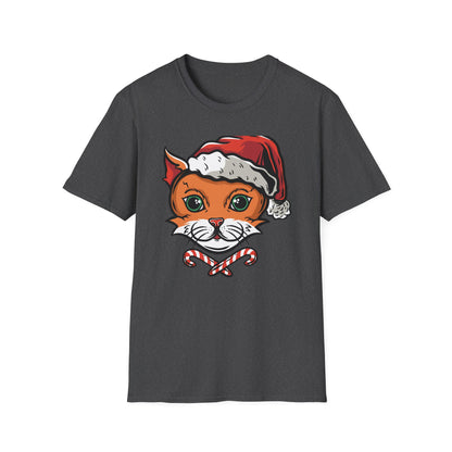 Festive Santa Cat T-Shirt with Candy Canes | Adorable Holiday Feline Tee | Purrfect Christmas Gift for Cat Lovers
