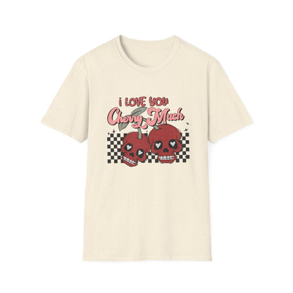I Love You Cherry Much T-Shirt | Sweet Skull Cherries & Retro Checkerboard Tee | Unique Valentine's Love Pun Top for Couples