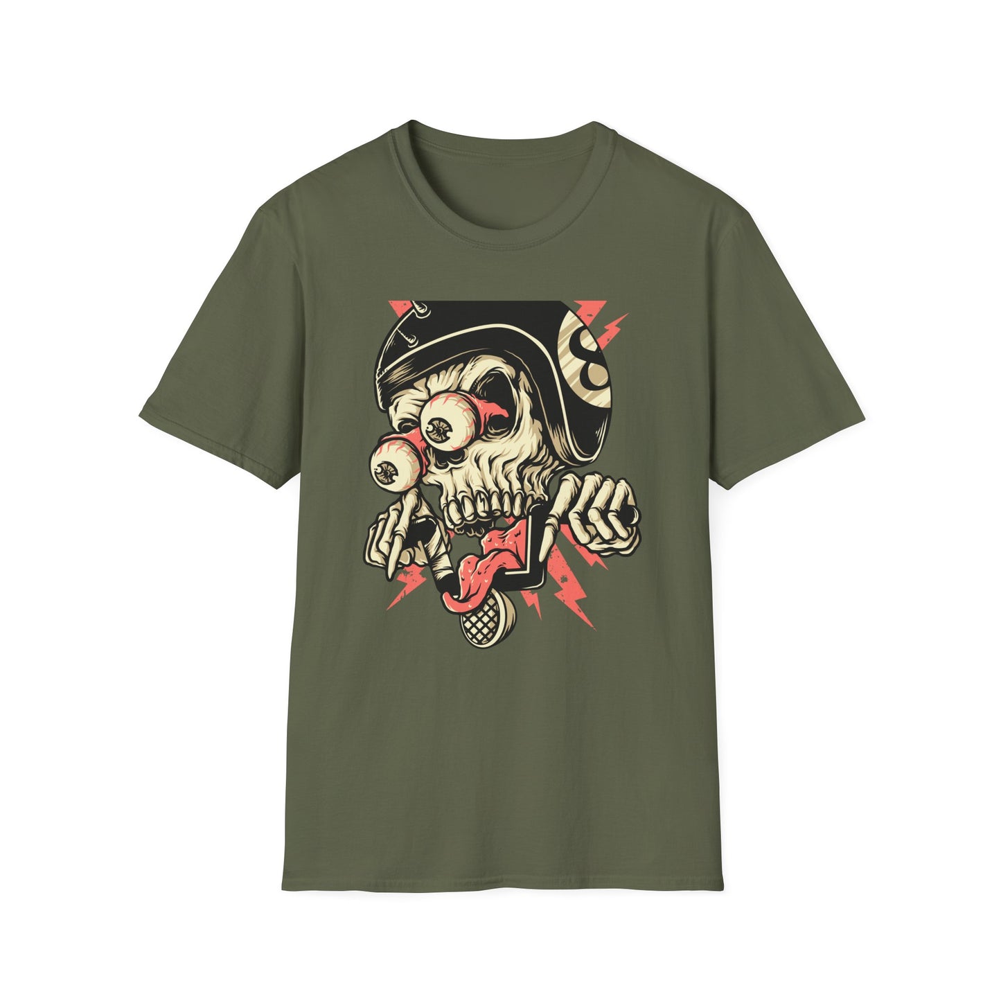Epic 8-Ball Biker Skull T-Shirt | Spiked Helmet & Popping Eyes Graphic Tee | Unique Grunge Rocker Style Apparel