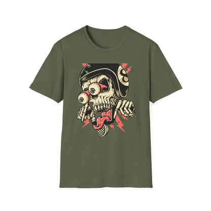 Epic 8-Ball Biker Skull T-Shirt | Spiked Helmet & Popping Eyes Graphic Tee | Unique Grunge Rocker Style Apparel