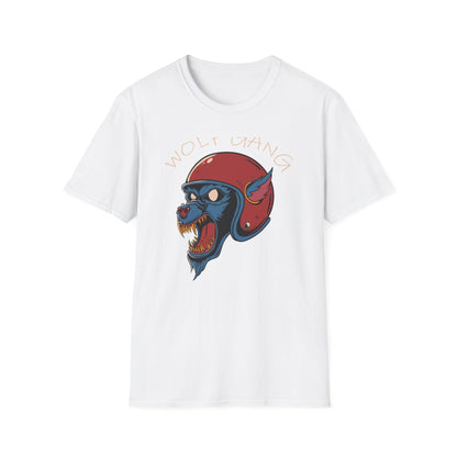 Fierce Wolf Gang T-Shirt | Aggressive Werewolf Biker Head in Retro Helmet Tee | Unleash Your Wild Spirit