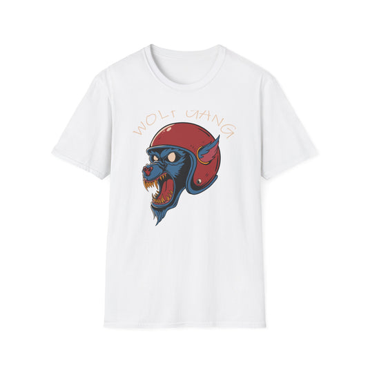Fierce Wolf Gang T-Shirt | Aggressive Werewolf Biker Head in Retro Helmet Tee | Unleash Your Wild Spirit