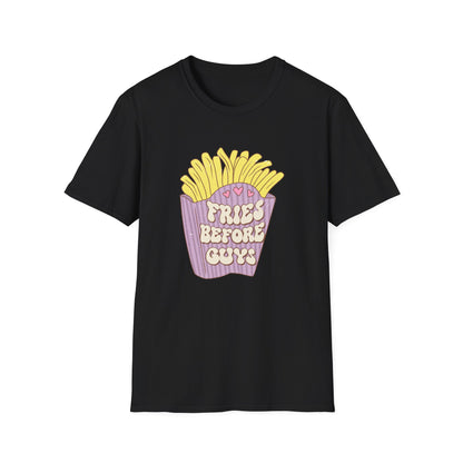 Hilarious "Fries Before Guys" T-Shirt | Trendy Retro Foodie Tee for Women, Bachelorette Parties & Best Friend Gifts