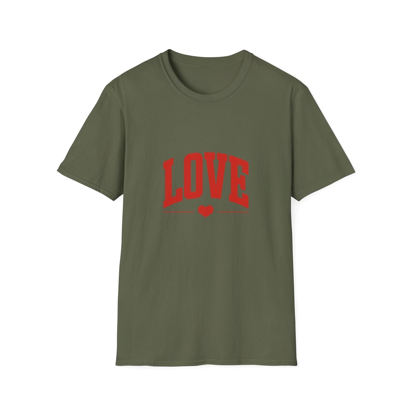 Vibrant Red 'LOVE' Heart T-Shirt | Stylish Arched Graphic Tee for Expressing Affection | Trendy Love Gift for Him & Her