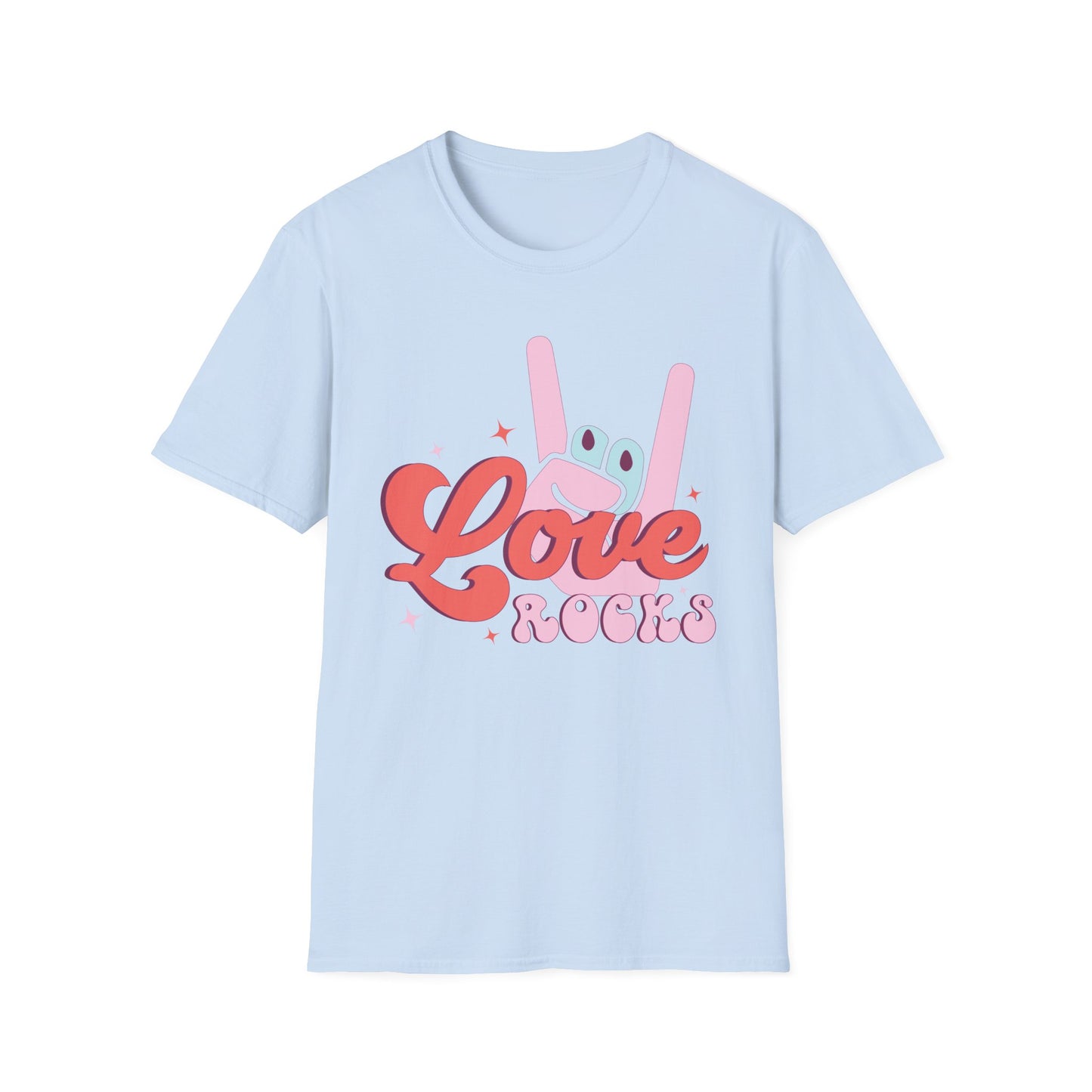 Epic Groovy 'Love Rocks' T-Shirt | Retro Rock On Hand Gesture Tee | Vibrant Vintage Music Lover Top
