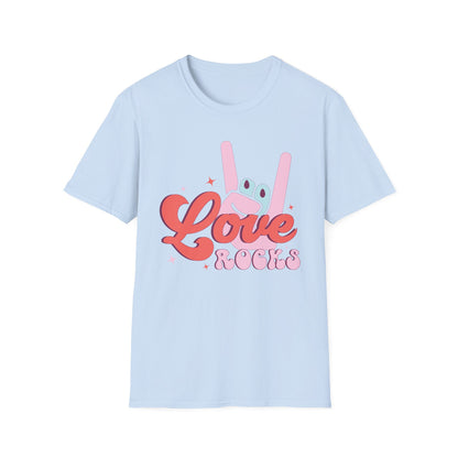 Epic Groovy 'Love Rocks' T-Shirt | Retro Rock On Hand Gesture Tee | Vibrant Vintage Music Lover Top