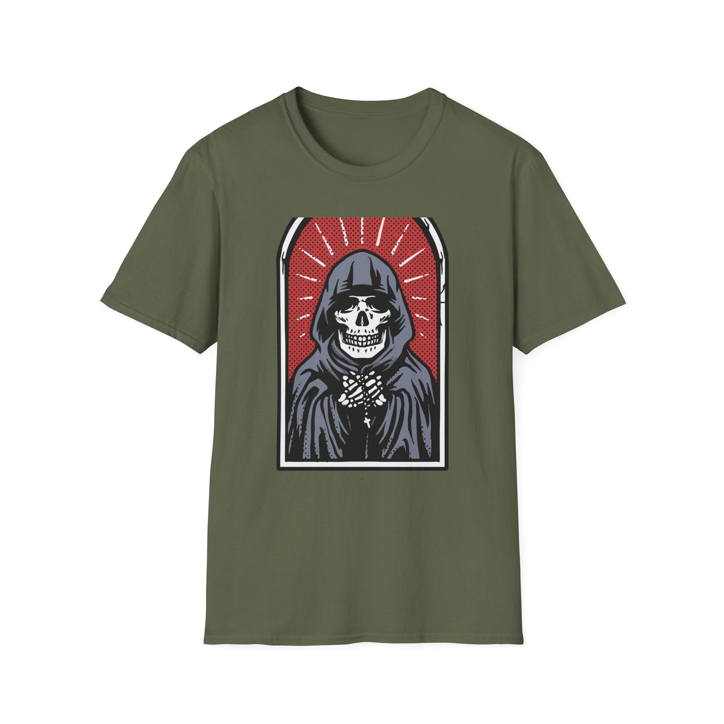 Mystic Grim Reaper Rosary T-Shirt | Edgy Skeleton Skull Goth Tee | Unique Dark Aesthetic Apparel | Spooky Halloween Gift
