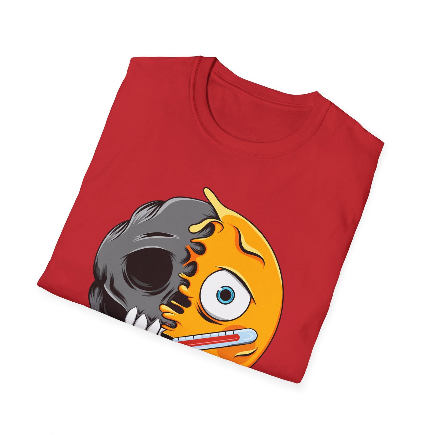 Epic Melting Skull Sick Emoji T-Shirt | Unique Duality Design for Edgy Statement Style & Dark Humor