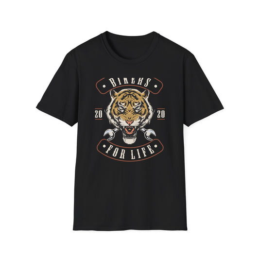 Fierce Biker For Life Roaring Tiger T-Shirt | Men's Motorcycle Club Tee with Wrenches | Bold Vintage Rider Apparel