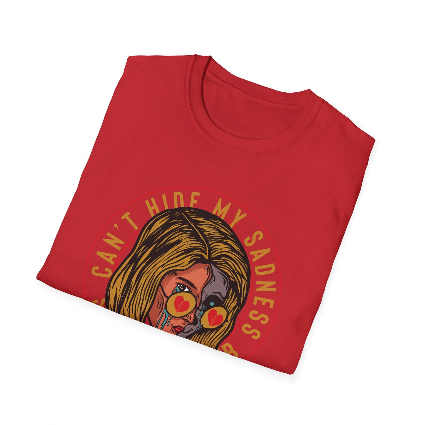 Unique 'Can't Hide My Sadness' T-Shirt - Sad People Club Emo Pop Art Tee with Crying Girl & Broken Heart Shades