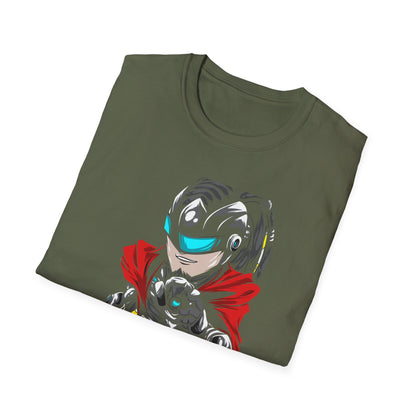 Dynamic Cyberpunk Graffiti T-Shirt - Futuristic Street Art Hero Tee for Gamers & Urban Artists