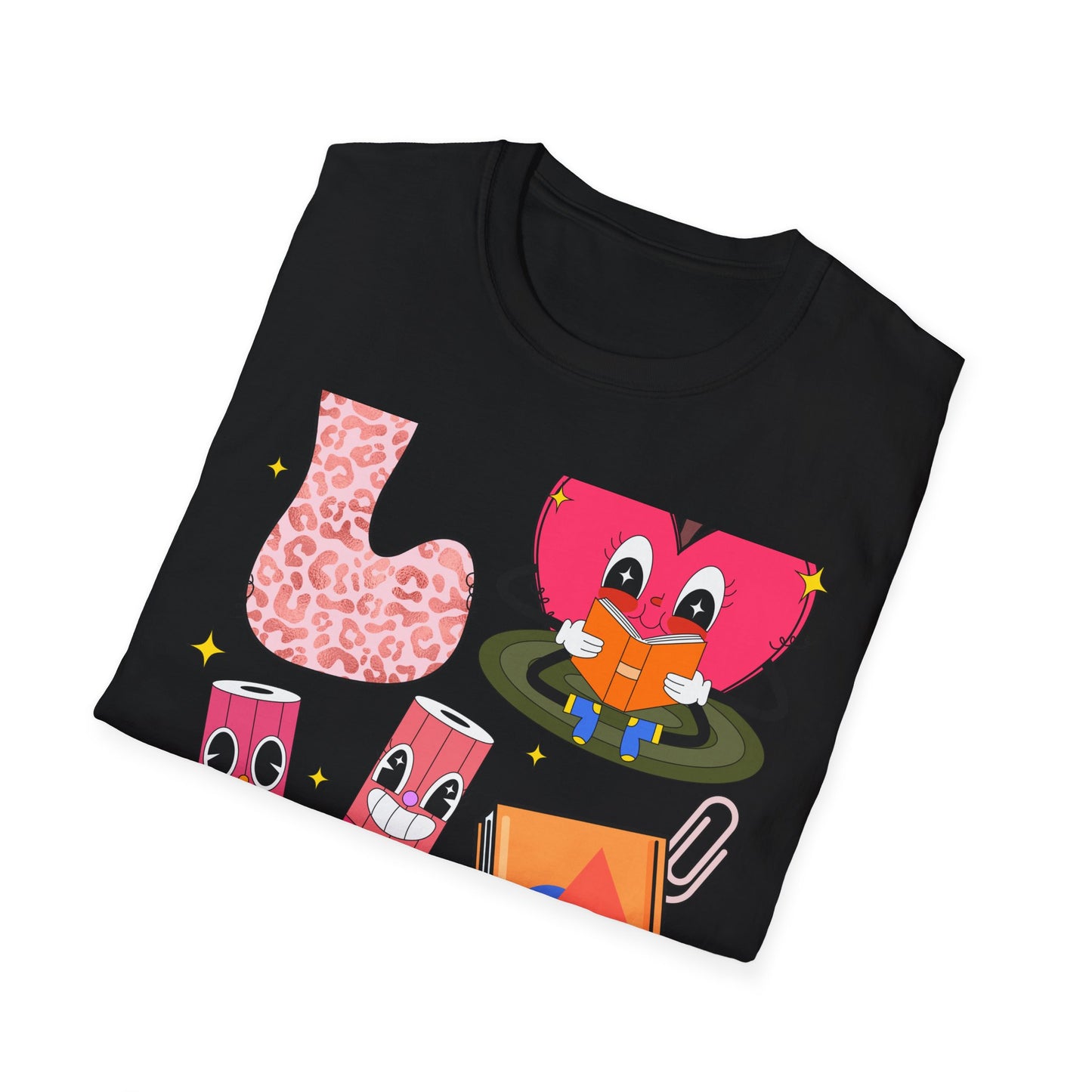 Groovy Leopard 'L' Back to School T-Shirt | Whimsical Reading Apple & Pencil Pals Tee | Fun Teacher Student Gift Idea
